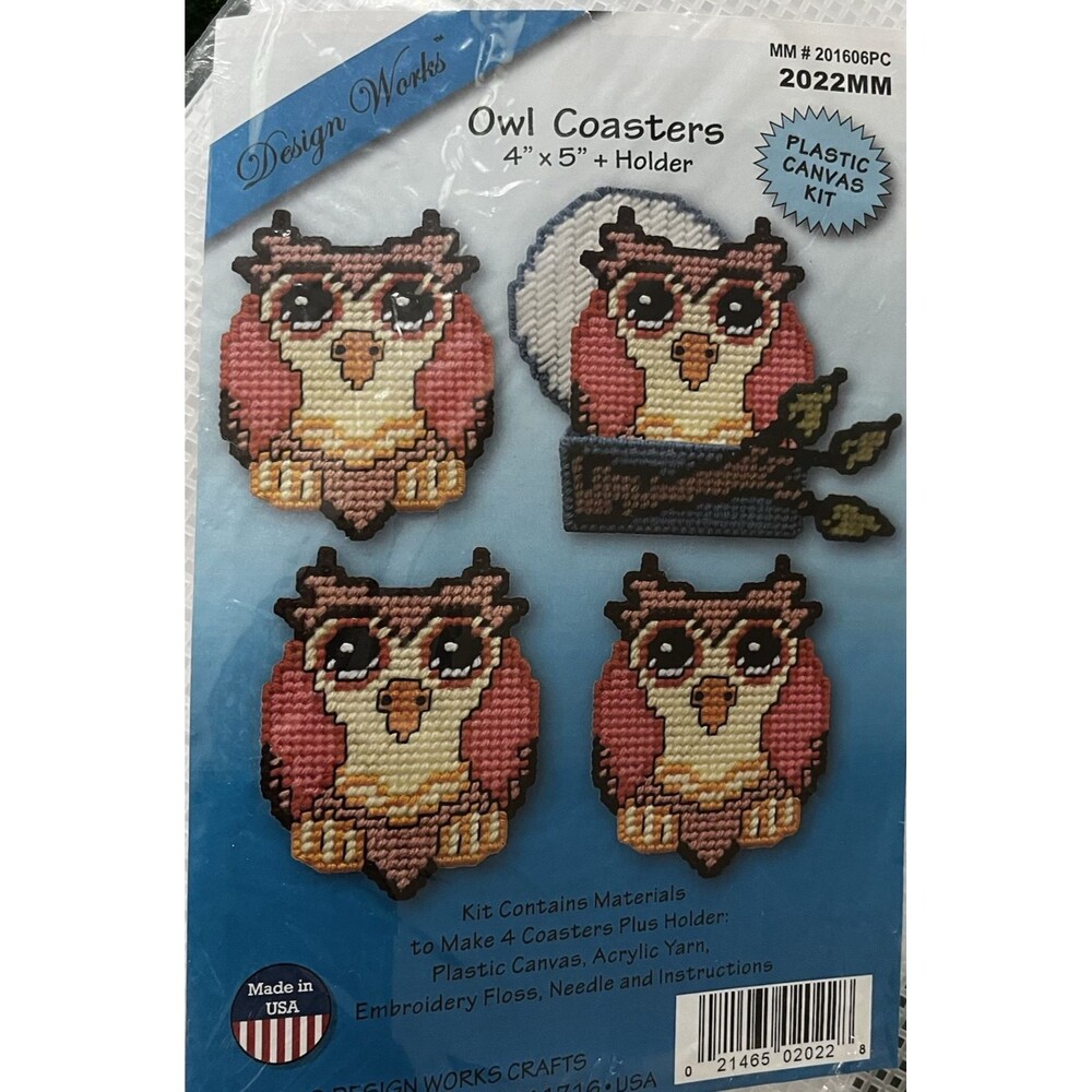Design Works Plastic Canvas Kit Blue Moon Owl Coasters Set of 4 2022MM